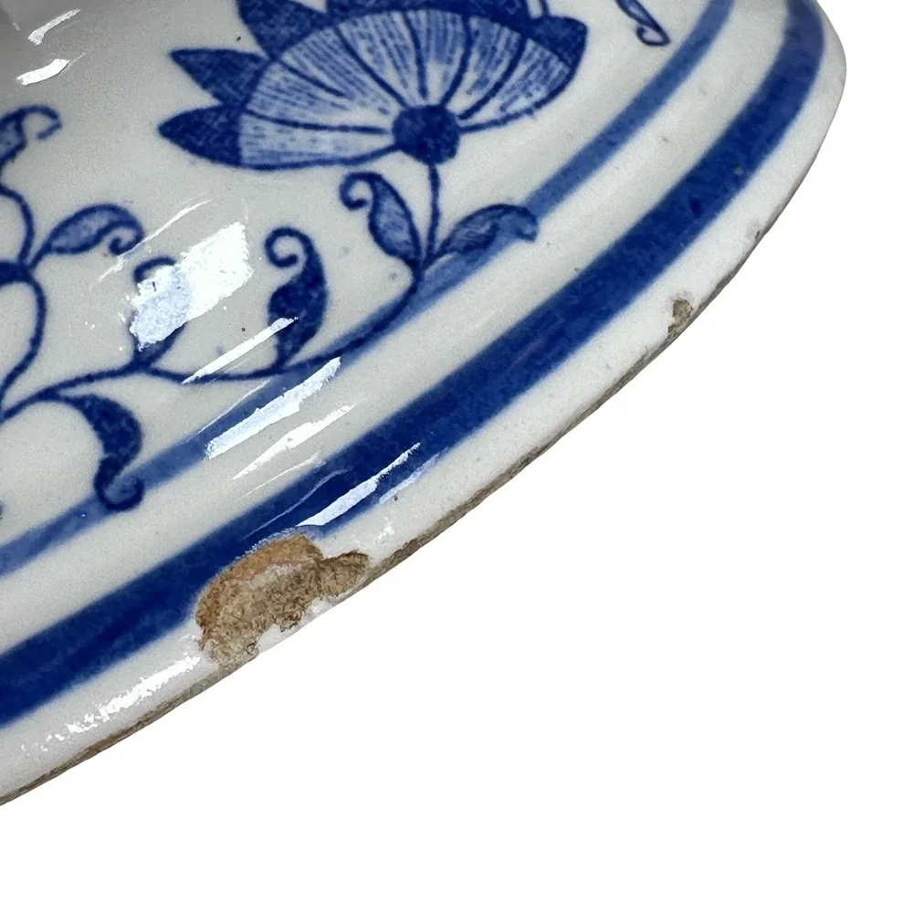 Arnart Blue Onion Cookie Jar Japan Ceramic Blue White Floral Vintage No Lid